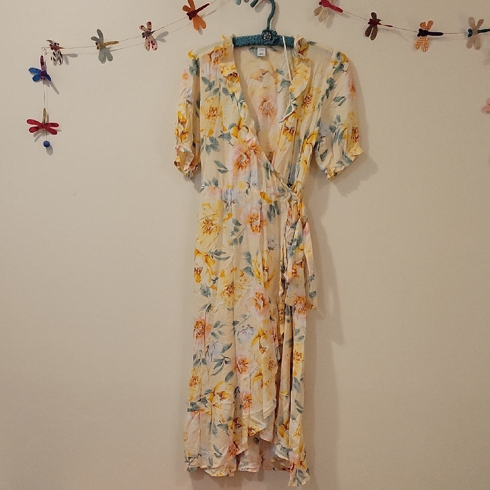 Floral Wrap Dress - Yellow and Cream